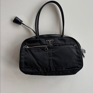 Prada Black Nylon Tote with Silver Accents